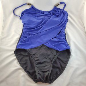 Women's Black and Blue One Piece Swimsuit Small